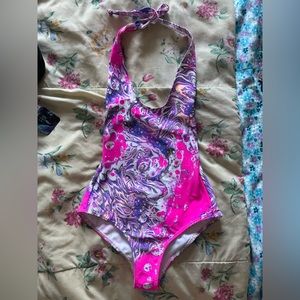 Pink freedom rave wear bodysuit